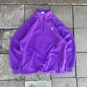 Adidas Quarter Zip Vintage Originals Men's Purple Polar Fleece Pullover Sz L